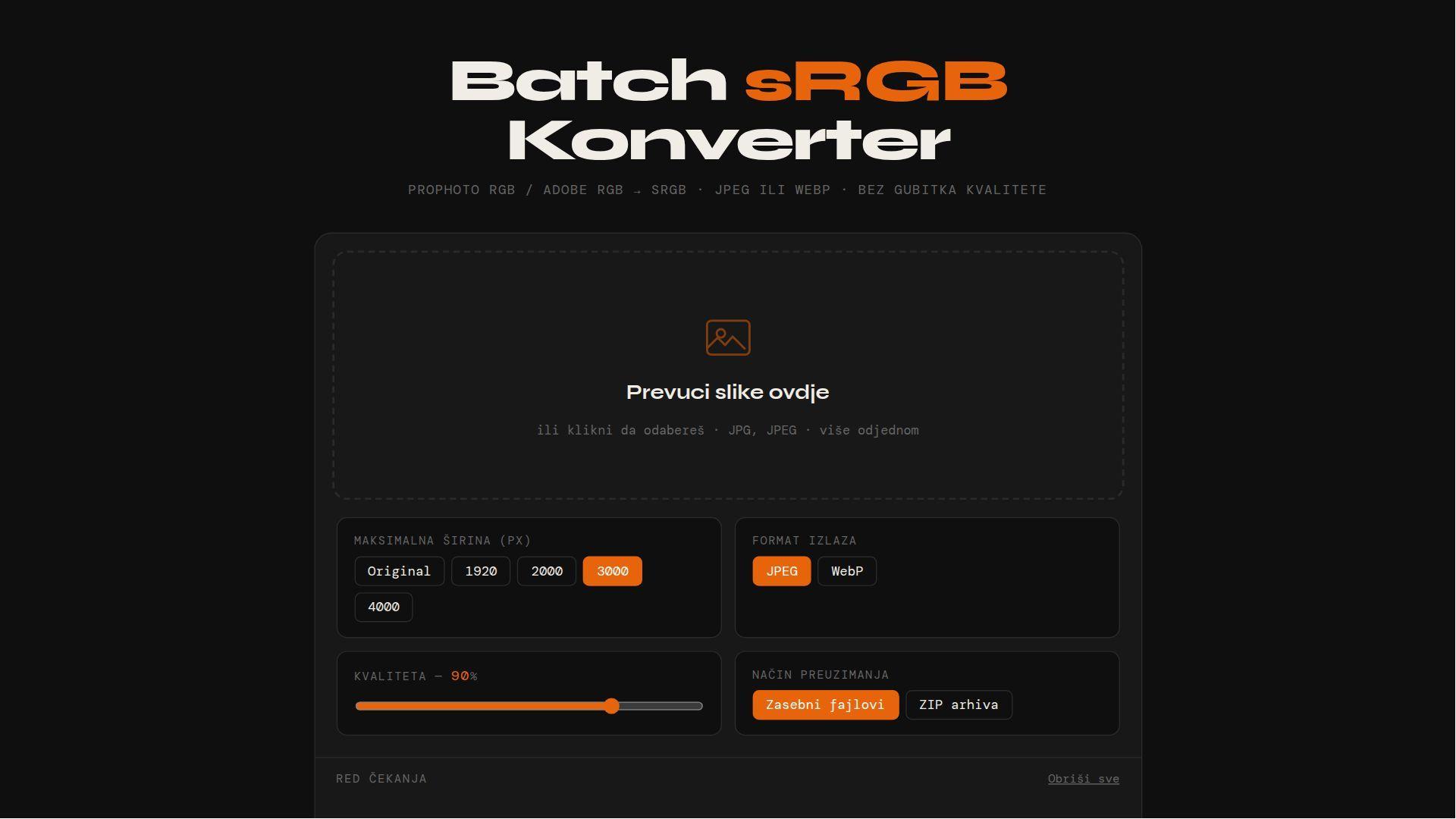 Batch sRGB Converter — React web app for bulk image color profile conversion by Webabic