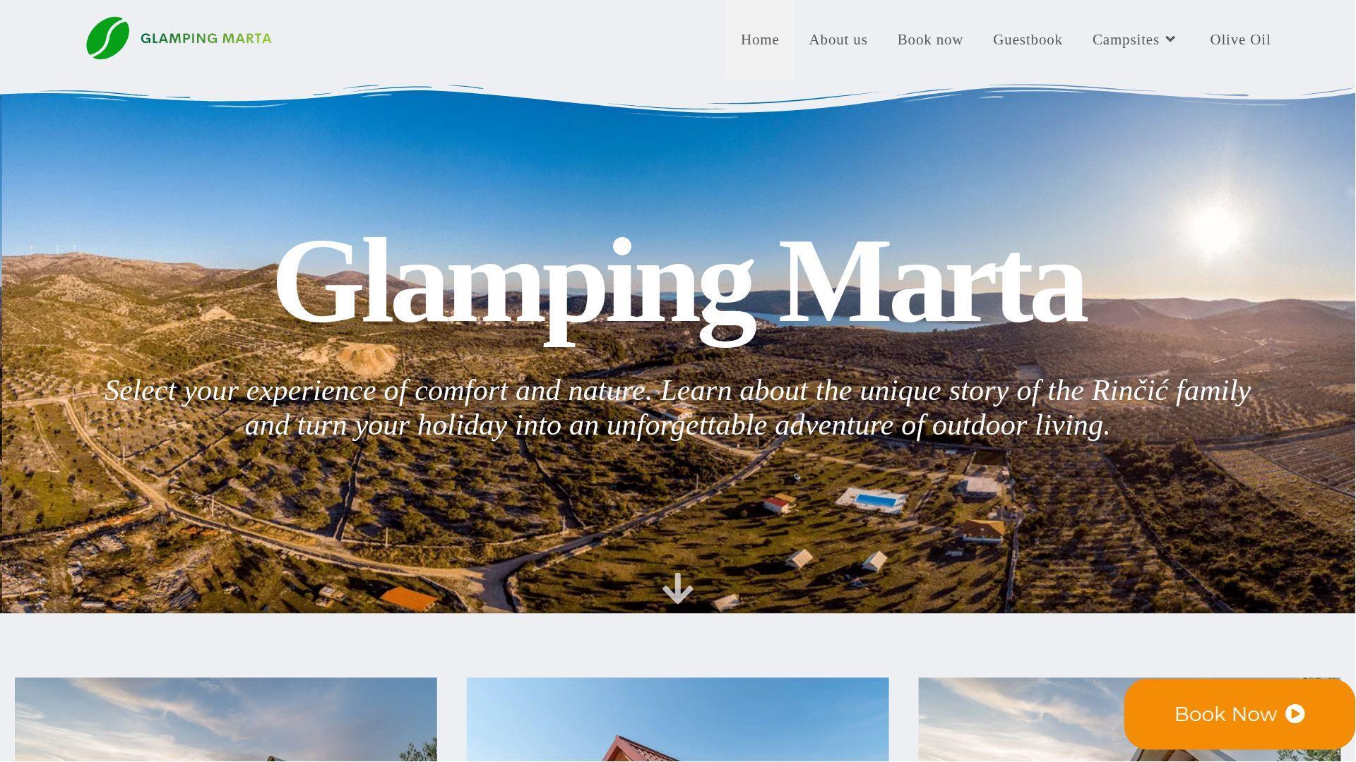 Glamping Marta — glamping resort WordPress site with WooCommerce booking, built by Webabic