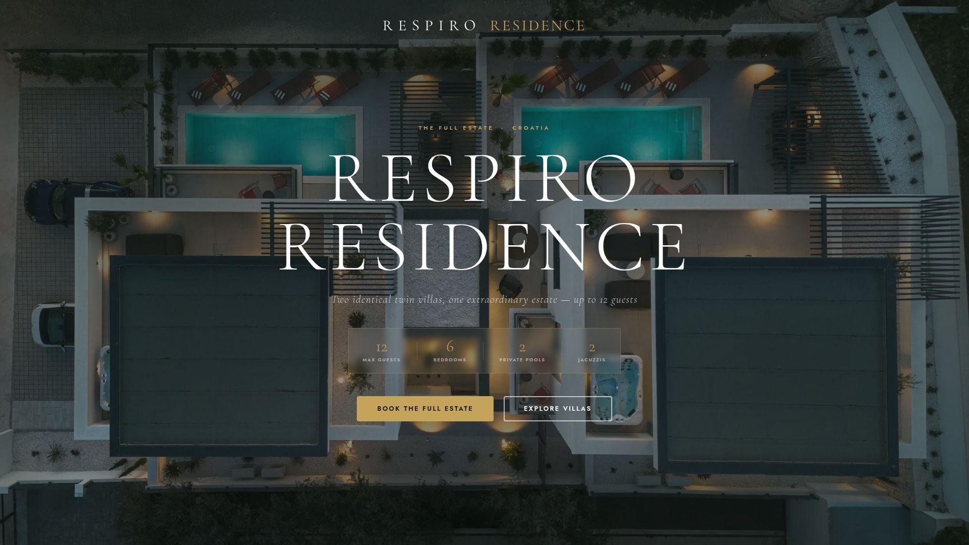 Respiro Residence — boutique accommodation website with gallery and booking, built by Webabic